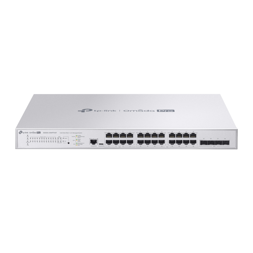 S5500-24MPP4XF 4 SFP+ Yuvalı Omada Pro 24 Bağlantı Noktalı PoE+ 2.5G L2+ Yönetilen Anahtar