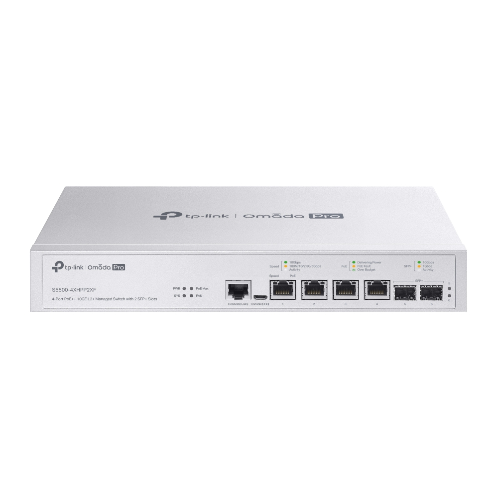 S5500-4XHPP2XF Omada Pro 4 Bağlantı Noktalı PoE++ 10GE L2+, 2 SFP+ Yuvalı Yönetilen Anahtar